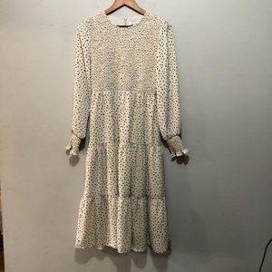 B. Darlin Long Sleeve Rouched Top Maxi Dress Cream and Navy Dot Medium